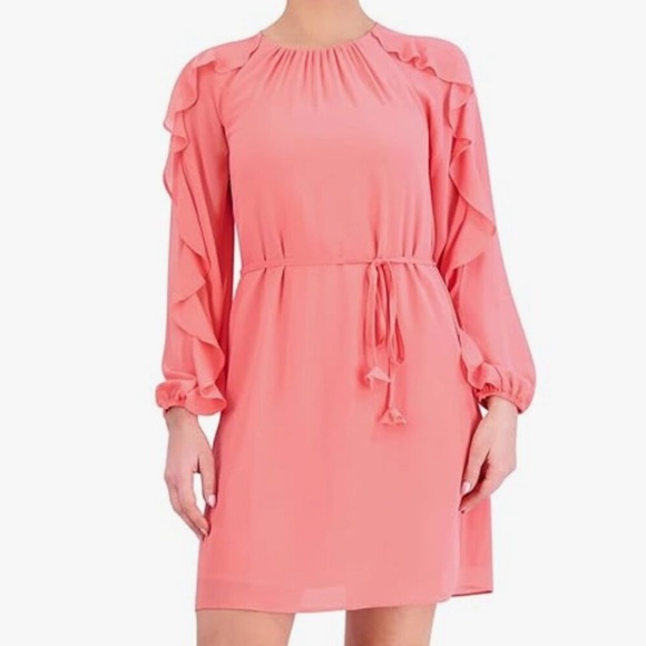 Vince Camuto Ruffle Long Sleeve Chiffon Minidress - Picture 3 of 16